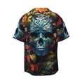 thumbnail image 6 of Lsque Butterfly Flower Skull A print Men's Cuban Collar Short Sleeve Shirt Summer Beachwear Casual Button Down Fashionable Vacation Leisure Shirt-4X-Large, 6 of 7