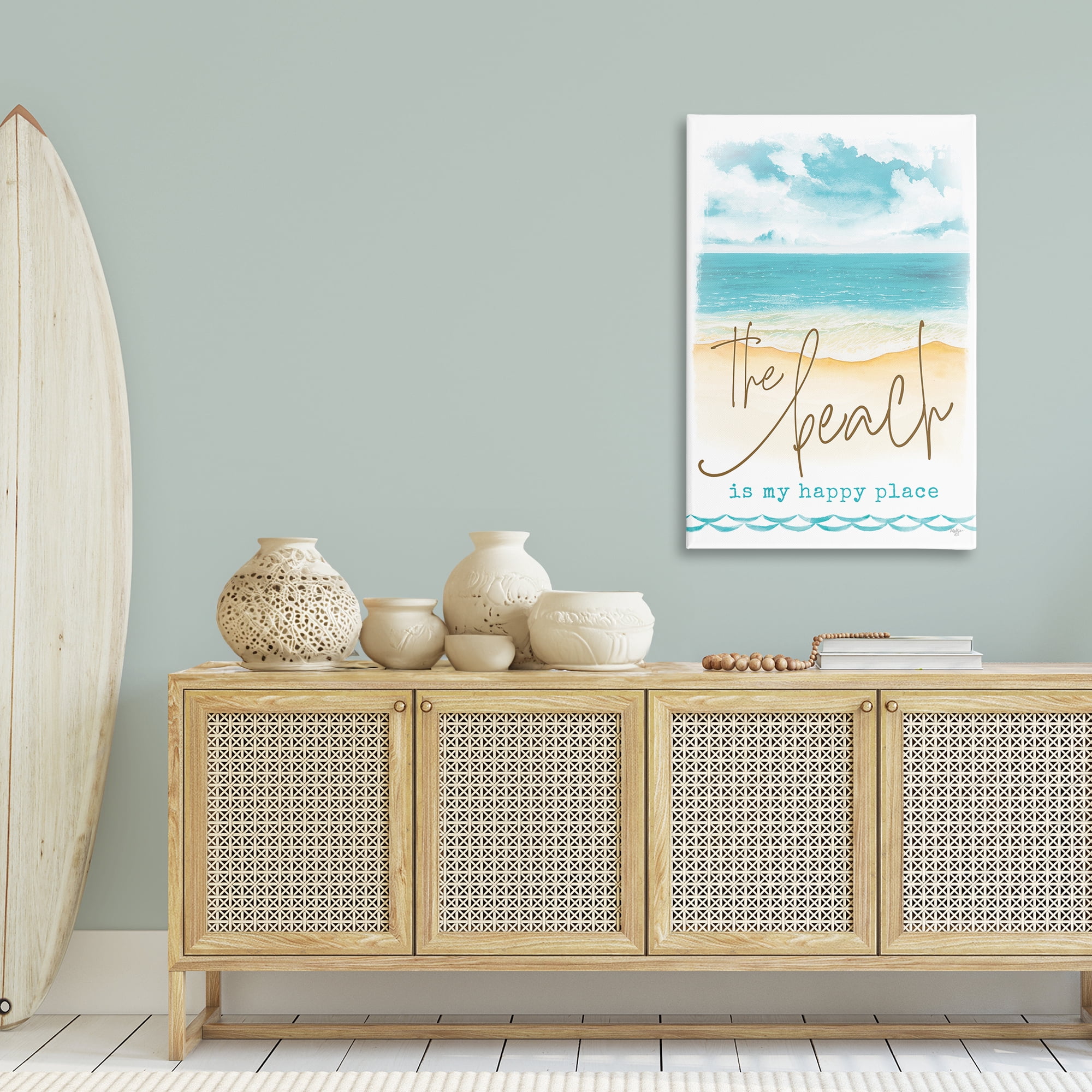 Stupell Industries Beach is Happy Place Text & Numbers Painting Wrapped Canvas Art Print Wall Art, 30 x 45