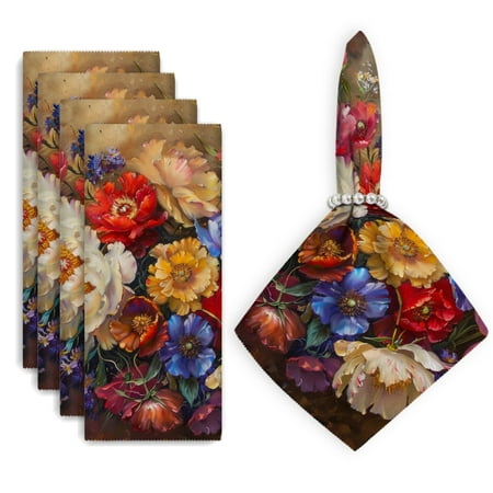 

Bahomeck Napkins Set Of 4 Reusable Washable Square Fabric Dining Table Napkins Weddings Party Dinner Decor 18*18 Inch Arrangement Of Beautiful Flowers