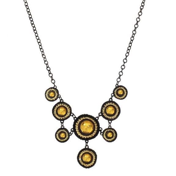 Medallion Bib Necklace, Black & Gold