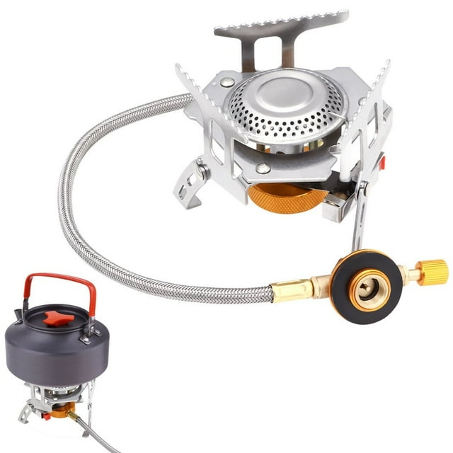 Portable Camping Stove, 3500W Efficient Gas Stove with Piezo Ignition, Foldable Backpacking Stove Portable Burner for Outdoor Cooking, 360° Windproof with Stable Triangle Support