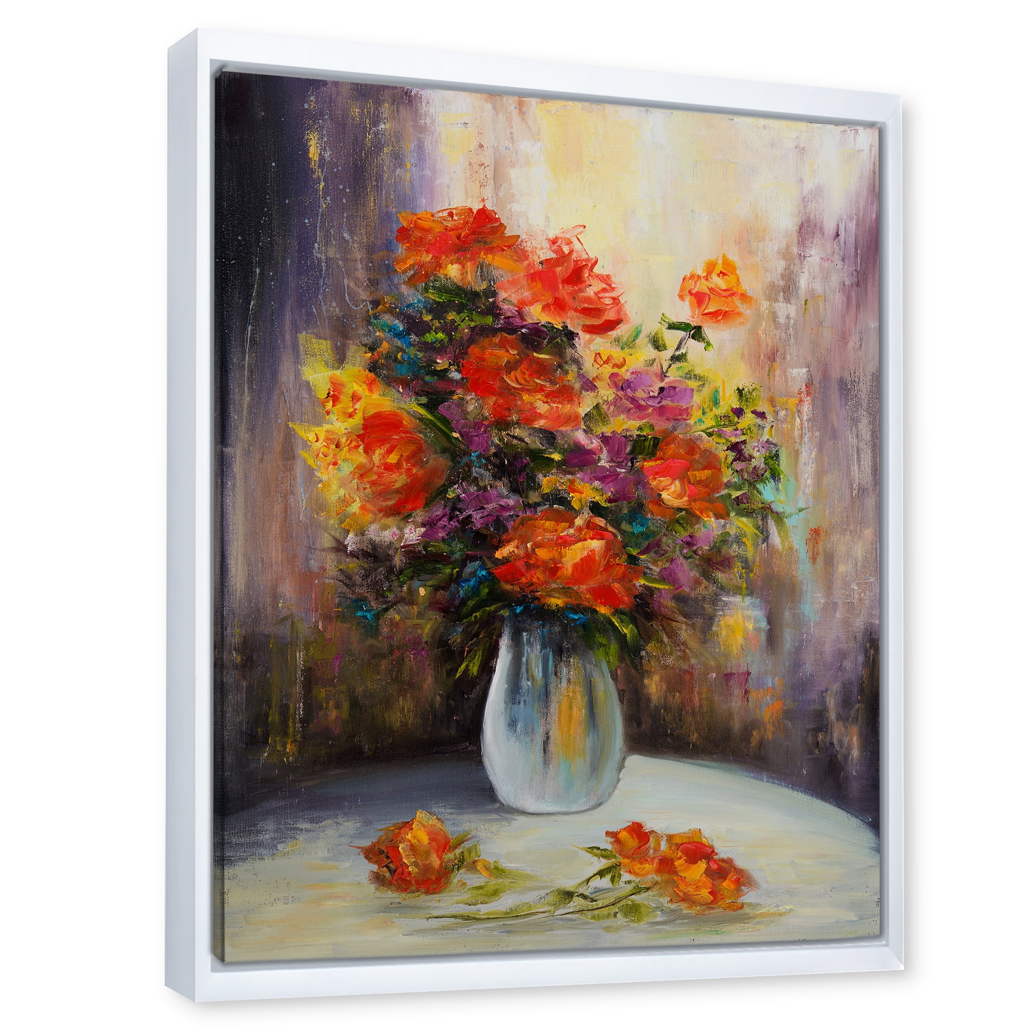 Still Life Bouquet With Yellow and Red Flowers 12 in x 20 in Framed Painting Canvas Art Print, by Designart