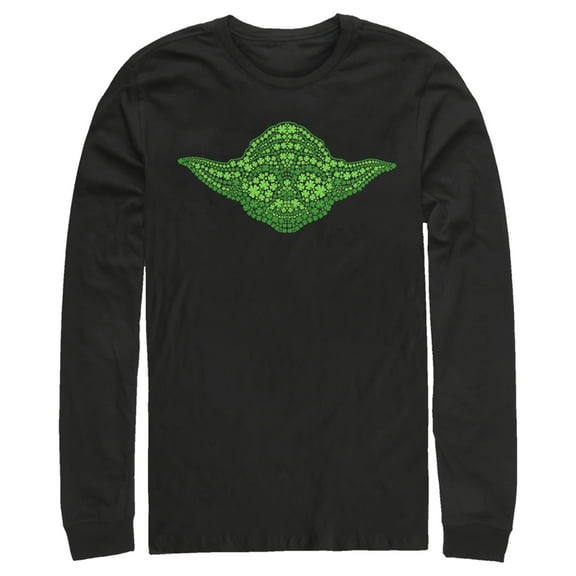 Men's Star Wars St. Patrick's Yoda Clover Face Long Sleeve Shirt Black Large