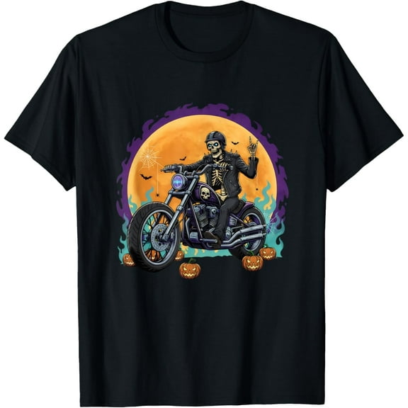 Biker Skeleton on Motorcycle for Halloween Costume Party T-Shirt