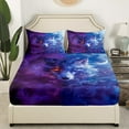 thumbnail image 2 of Fox Fitted Sheet Blue Purple Fog Bed Sheets Full,Goth Woodland Animals Sheets Exotic Wildlife Bedding Set,Boho Bedroom Decor,(No Top Sheet), 2 of 5