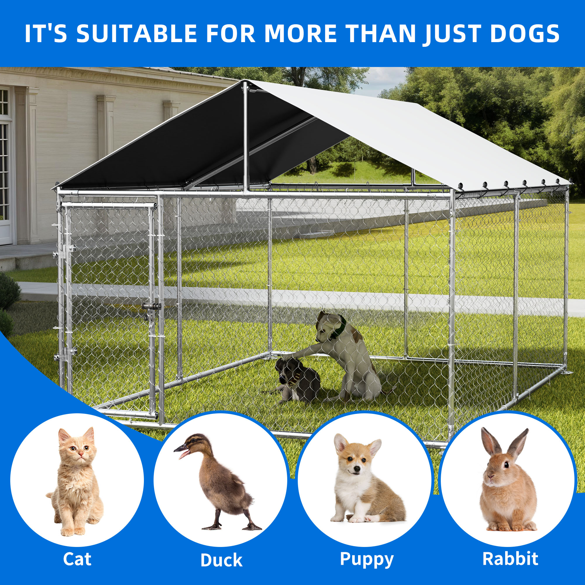 Dextrus 7.5'x7.5' Outdoor Dog Kennel with Metal Dog Gate, Outdoor Dog Enclosure with Roof, Heavy Duty Dog Kennel for Outdoor Backyard Farm
