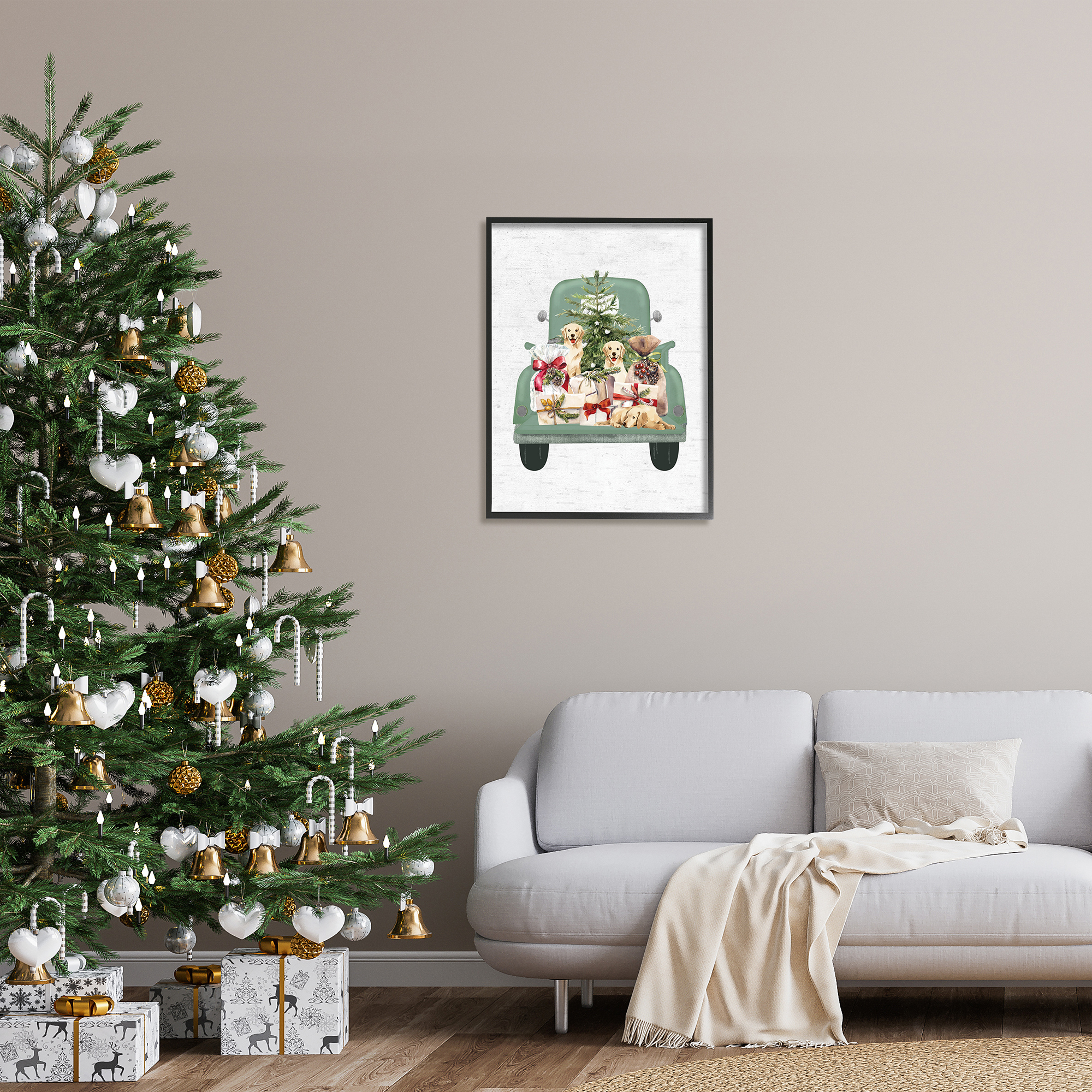 Stupell Industries Holiday Gift Truck Holiday Painting Black Framed Art Print Wall Art, 24 x 30