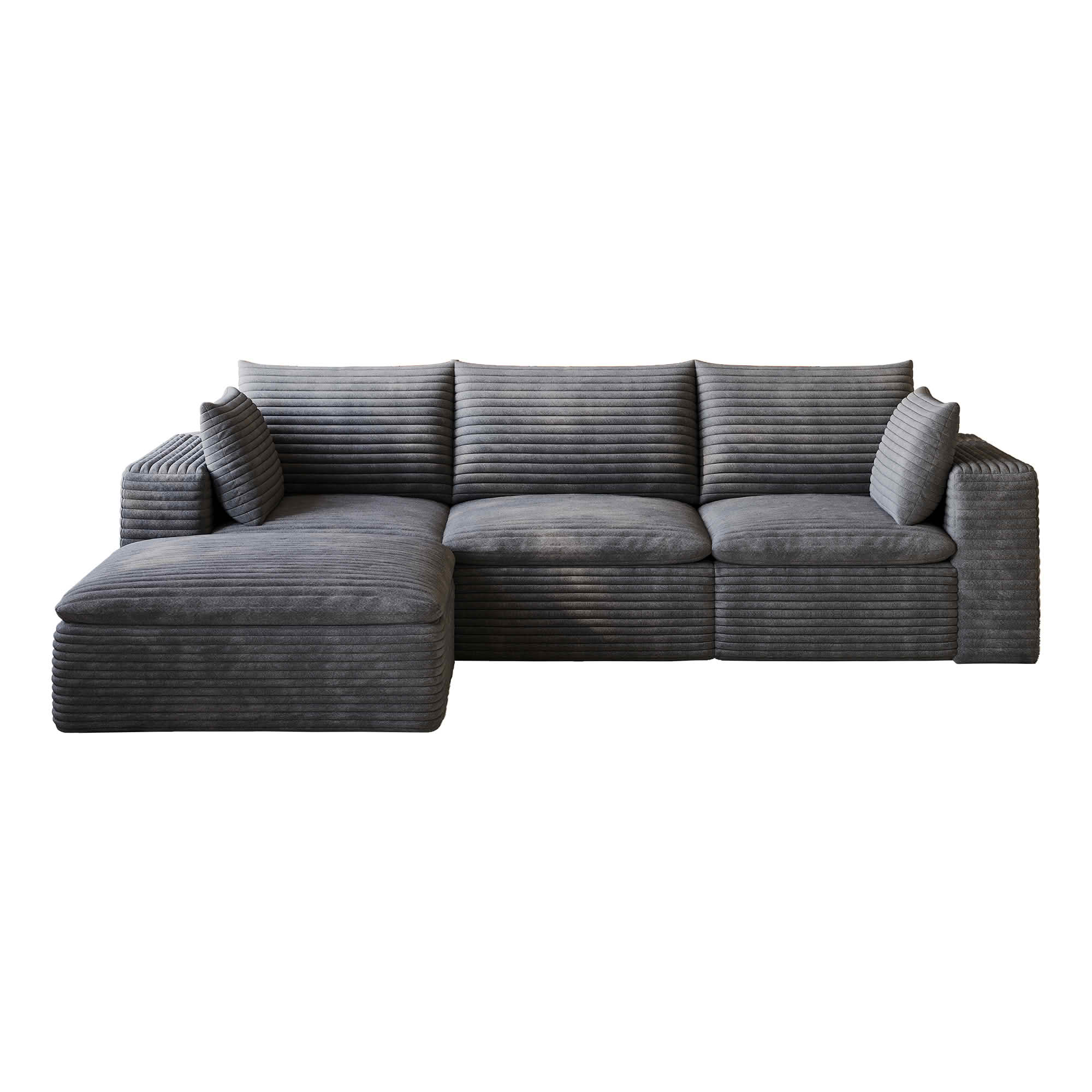 MAYEERTY 102.4 Inch Cloud Modular Sofa, Corduroy Deep‑Seat Couch with Double‑Layer Removable Cushions, No‑Assembly DIY Combination Sponge Sofa for Living Room Bedroom Conference Room Apartment