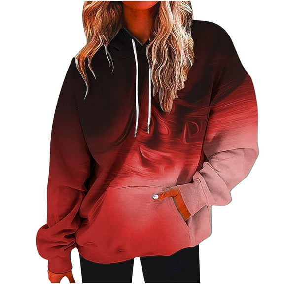 Under 10$ Buigttklop Women Long Sleeves Casual Hooded Printing Crewneck Pullover Sweatshirt Tops