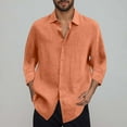 thumbnail image 3 of IYTR Cotton Linen Button Down Shirts for Men Casual 3/4 Sleeve Lapel Shirt Summer Loose Fashion Beach Vacation Shirts (Orange,XXL), 3 of 5