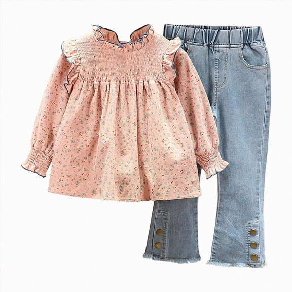 Kakishop Toddler Baby Girl Clothes 18 24 Months 2T 3T 4T 5T 6T Toddler Fall Winter Girls Outfit Jeans Pants Clothing Set, 18-24 Months