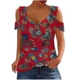 thumbnail image 2 of Fiudx Ofertas Flash Del Día Blusas Plegables con Cuello En V para Mujer, Camisas con Hombros Descubiertos, Top de Manga Corta Estampado, 2 of 5