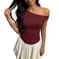 thumbnail image 3 of StSilkitty Womens One Shoulder Shirts Summer Solid Color Sleeveless Blouses Lightweight Soft Comfy Tops, 3 of 6