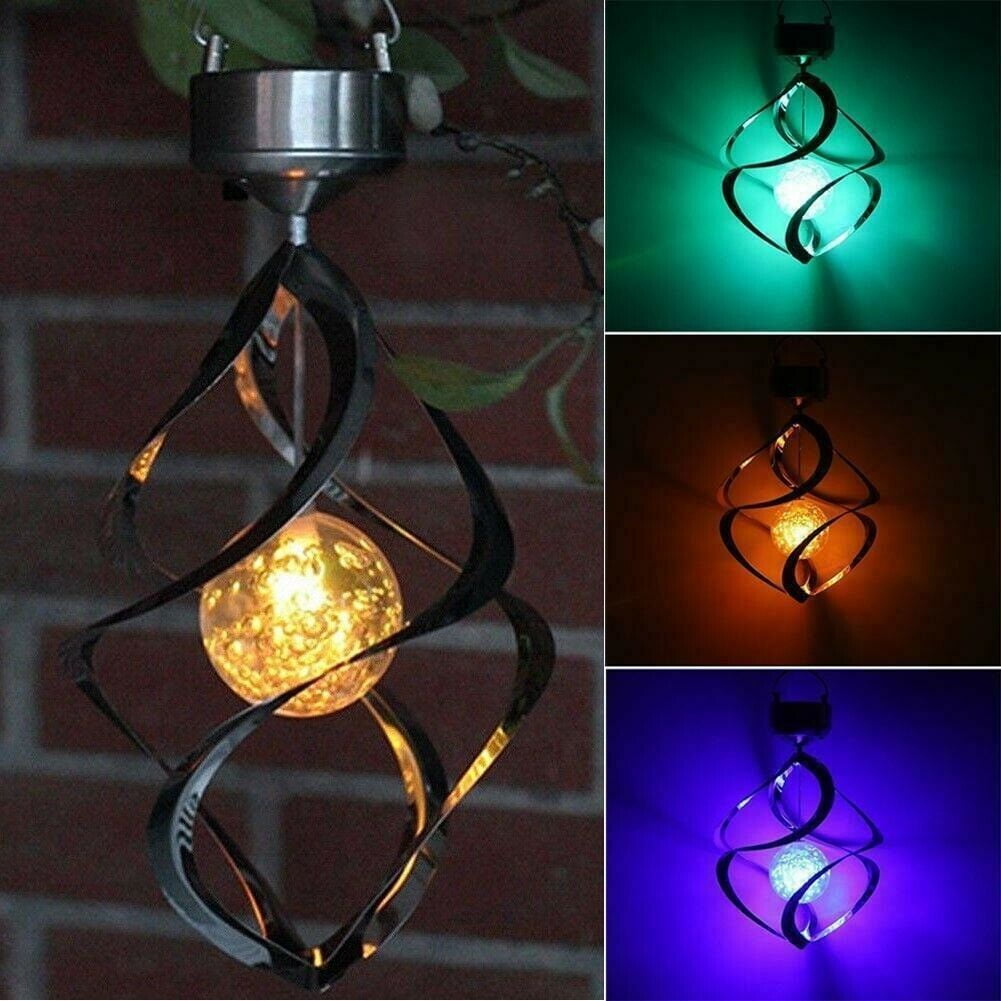 Solar Powered Wind Chimes LED Spiral Spinner Lamp Colour Changing Hanging Light 