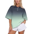 thumbnail image 2 of Sewkxo Women's Rugby Shirt Gradient Color Polo T-Shirts Oversized Short Sleeve Lapel V Neck Tee Summer Pullover Tops,Mint Green 2XL, 2 of 6