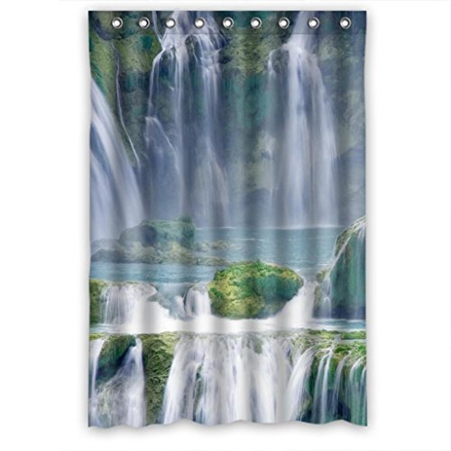 Cortina de Ducha ABPHQTO Gran Atractivo Cascada de Seda Árboles Verdes Impermeable 120x180 cm