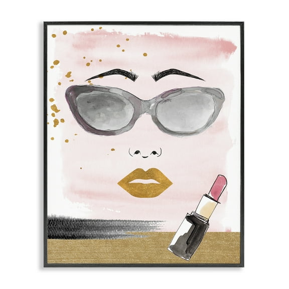 Stupell Industries Lipstick & Glam Face Novelty Painting Black Framed Art Print Wall Art, 11 x 14