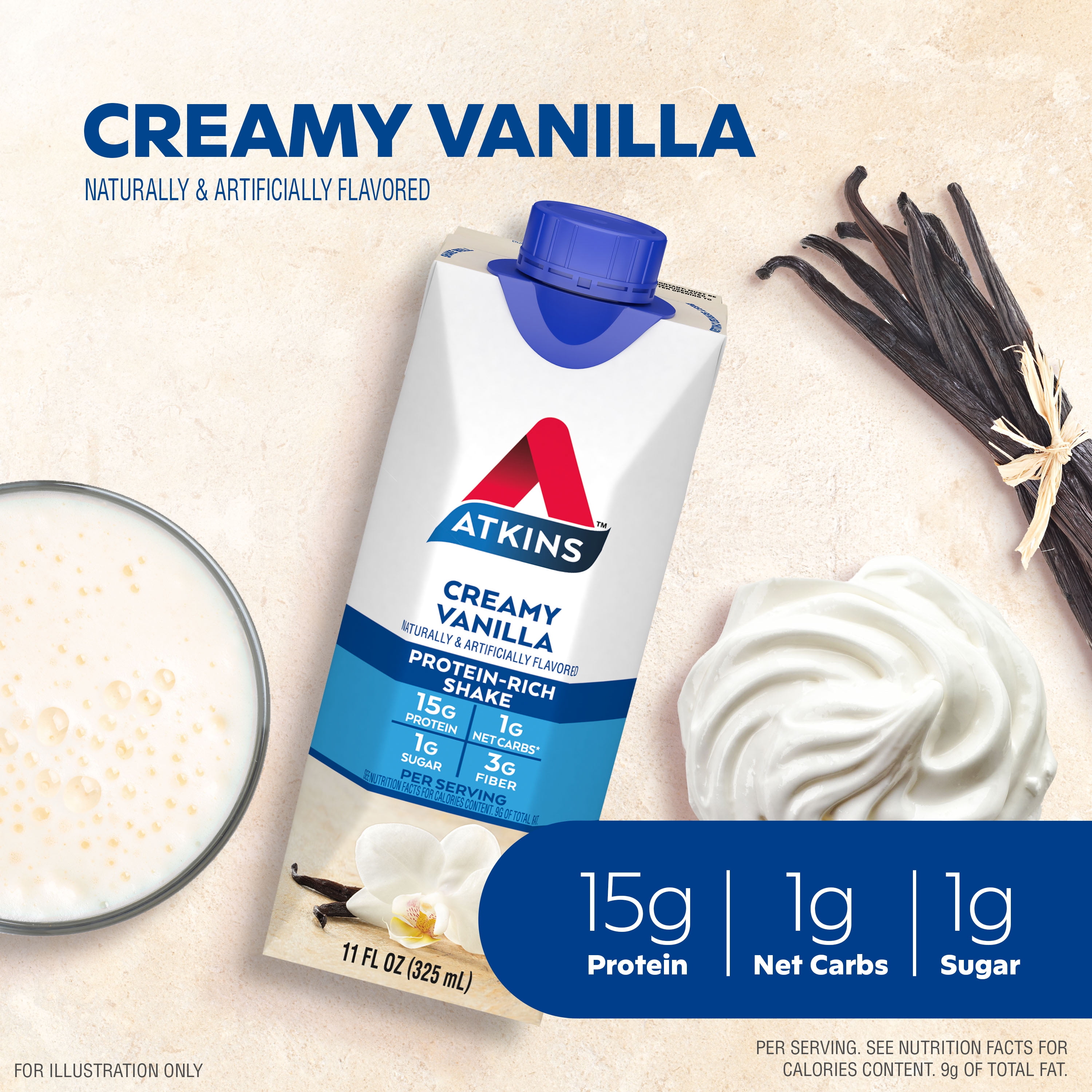 (3 pack) Atkins Protein Shake, Creamy Vanilla, Keto Friendly, Gluten Free, 4 Ct (Ready to Drink)