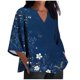 thumbnail image 3 of TaTaai Women's Roll Tab Sleeve Blouse, Printed V Neck Shirt, Linen Look Three Quarter Top for Casual Summer Gift, 3 of 5