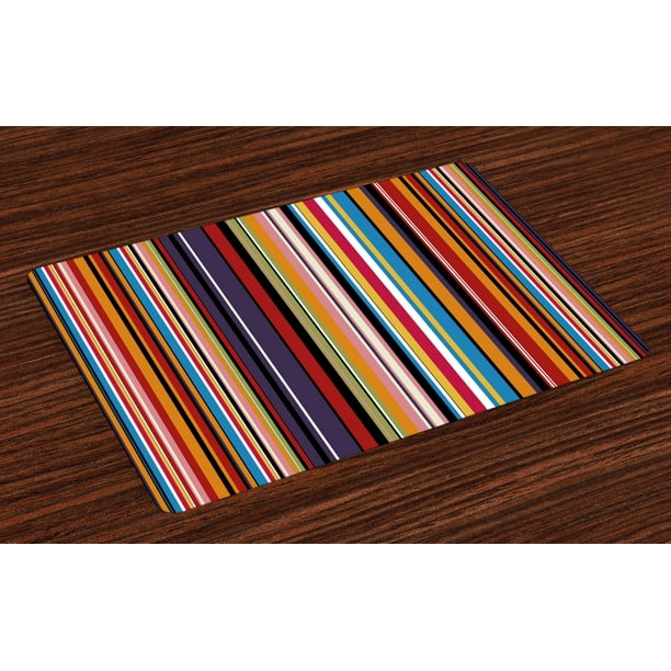 Abstract Placemats Set of 4 Vibrant Colored Stripes Vertical Pattern