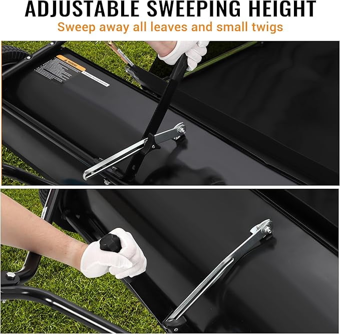 52 in Tow Behind Lawn Sweeper, 27 cu.ft. Large Yard Sweeper, Adjustable Sweeping Height, Heavy Duty Leaf & Grass Collector with Dumping Rope, Pull Behind Sweepers for Debris Grass Clippings