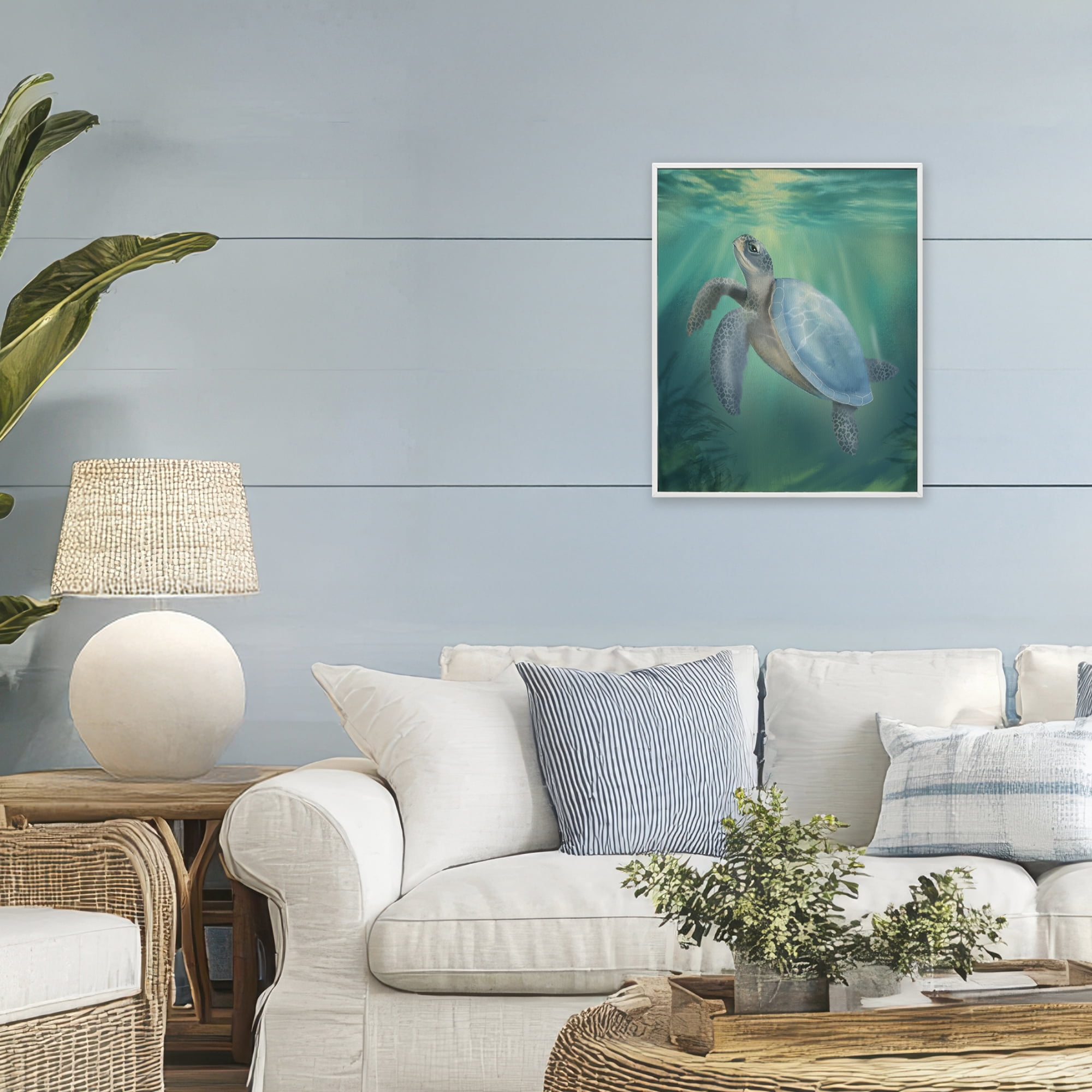 Stupell Industries Coastal Beach Sea Turtle White Framed Giclee Art, design by Matthew Piotrowicz