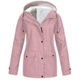 thumbnail image 1 of Women's Plus Size Solid Hooded Raincoat Outdoor Windproof Thickened Jacket Coat for Cold Weather, 1 of 5
