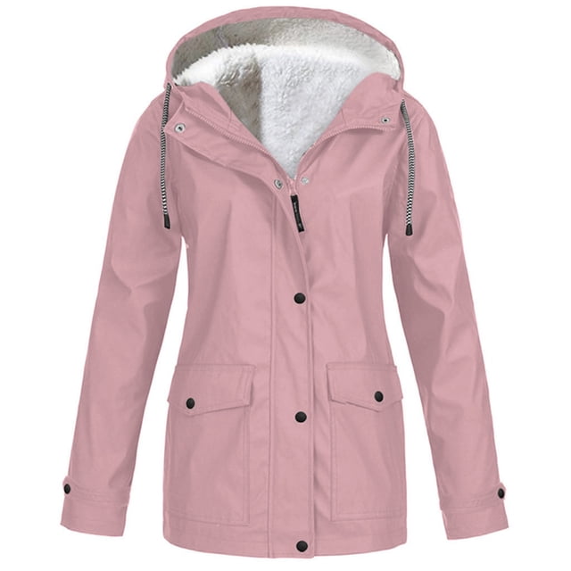 Imperméable à Capuche Grande Taille pour Femmes Veste Épaisse Coupe-Vent pour Temps Froid