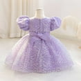 thumbnail image 6 of NAISIBABY Girls Flower Dress, Glitter Mesh Puff Sleeve Tutu Tulle Wedding Party Pageant Princess Dress Purple 18Months, 6 of 6