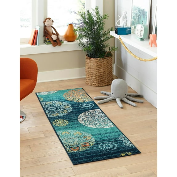 Rugs.com Azalea Collection Rug – 8 Ft Runner Navy Blue Medium Rug Perfect For Hallways, Entryways