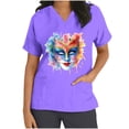 thumbnail image 3 of lcziwo Mardi Gras Scrubs for Women 2025 Spring Summer Short Sleeve T Shirts Nurse Medical Uniforms Casual V Neck Scrub Tops Shirts Purple L, 3 of 6