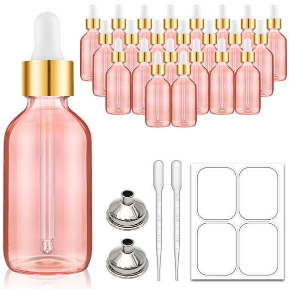 Botella cuentagotas Bumobum de vidrio rosa de 60 ml, paquete de 24 con acceso.