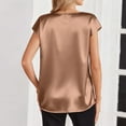 thumbnail image 5 of Women Silk Satin Tops Short Sleeve Blouse V Neck Shirts Business Casual Outfits Champagne XL, 5 of 5