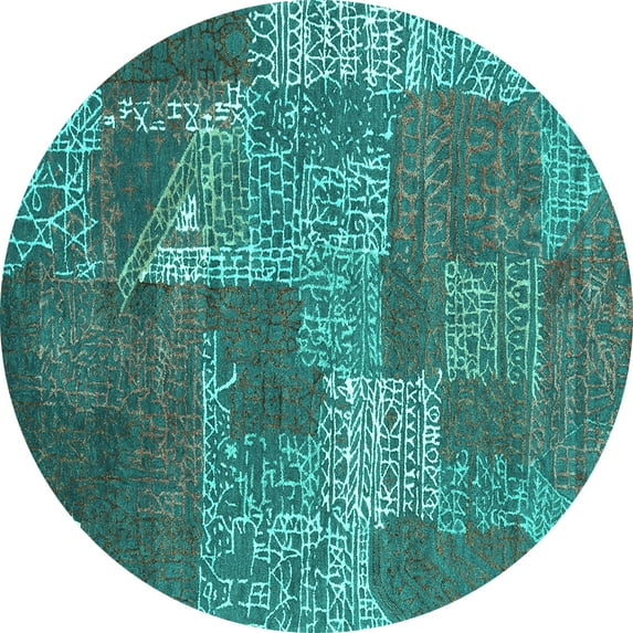 Ahgly Company Indoor Round Patchwork Turquoise Blue Transitional Area Rugs, 6' Round