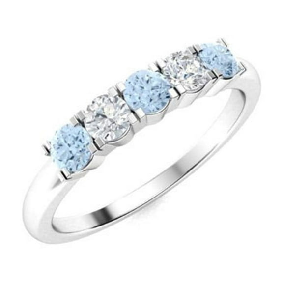 Mooneye 0.50 Ctw Round Aquamarine 925 Sterling Silver Five Stone Women Valentines Day Gift Ring