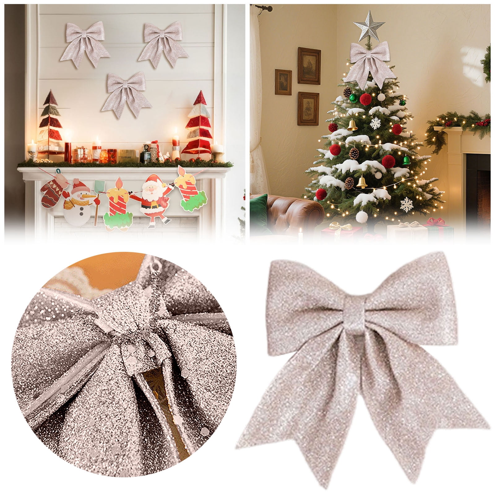 C -Grand nœud de noël en lin, décorations'arbre de noël, ornements pour