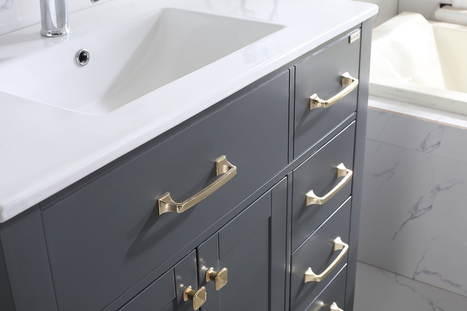 Wonline 36inch Transitional Vanity for Bathroom Cabinet & Undermount Ceramic Vessel Sink Shaker Vanity Set Gray