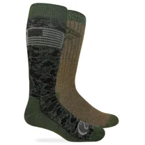 Ducks Unlimited Men's Camo American Flag Merino Wool Blend Boot Socks 2 Pair Pack