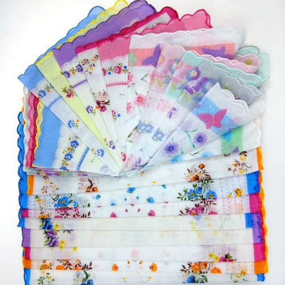 20 /30 /35Pcs Ladies Child Cotton Flower Vintage Handkerchiefs Whol Hankies Y8Y9