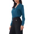 thumbnail image 4 of INSPIRE CHIC Button Up Leotard Shirt for Women's Satin Long Sleeve Notched Lapel Business Work Bodysuit L Peacock Blue, 4 of 6