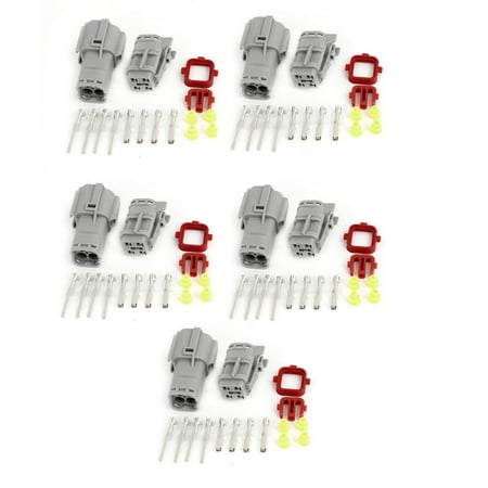 Weather Pack Connector Unique Bargains 5 Kits Gray Wire Connector Plug in 4 Pins Waterproof Weather Proof for Car ()