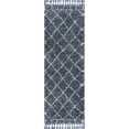 thumbnail image 4 of JONATHAN Y MERCER SHAG Mercer Shag Plush Tassel Moroccan Geometric Trellis Blue/Cream 2 ft. x 8 ft. Runner Rug (MCR101A-28), 4 of 9