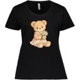 thumbnail image 3 of Inktastic Cute Teddy Bear Holding Flowers Women's Plus Size T-Shirt, 3 of 5