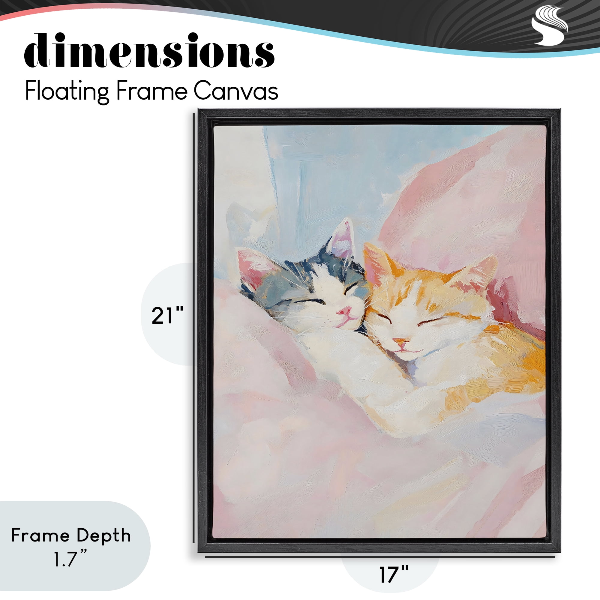 Stupell Industries Sleeping Kittens Embrace Black Framed Floater Canvas Wall Art, design by The Prints Vibe