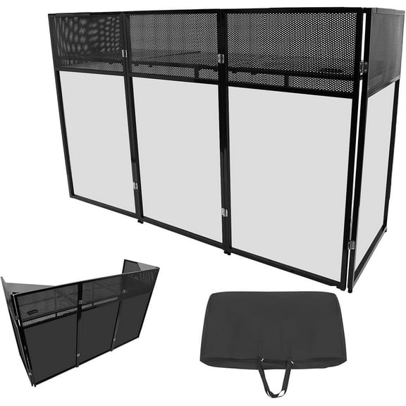 Portable DJ Booth Table, Foldable DJ Table Station, 73 * 23in DJ Booth Stand W/Black & White Scrims, Adjustable Feet Folding DJ Booth Metal Frame, DJ Booth Panel, DJ Booth Table Station for Party