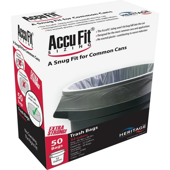 "Linear Low Density Can Liners With Accufit Sizing, 32 Gal, 0.9 Mil, 33"" X 44"", Black, 50/box | Bundle of 5 Boxes"