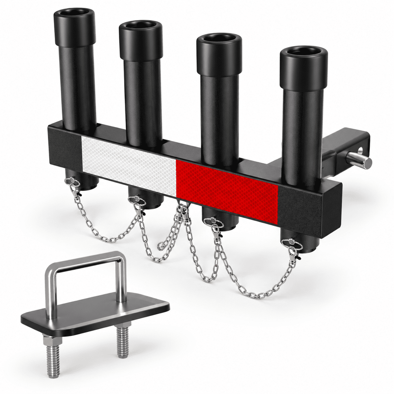 Adjustable Hitch Mount Fishing Rod Holder For 2 Receivers Holds 4 Rods
