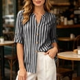 thumbnail image 6 of cocolona Womens Collared Shirt Summer Striped Short Sleeve Button Tops Dressy Casual Business Outfits Blouses, 6 of 7