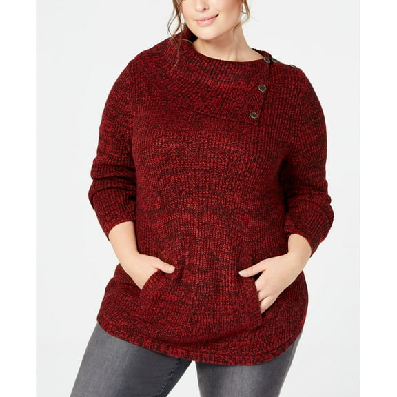 Karen Scott Long-sleeve Colorblocked Sweat Deep Black L Canyon Red Combo 0X