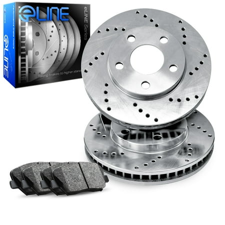 FRONT eLine Cross-Drilled Brake Rotors & Semi-Met Brake Pads (Best Deals On Brake Pads And Rotors)